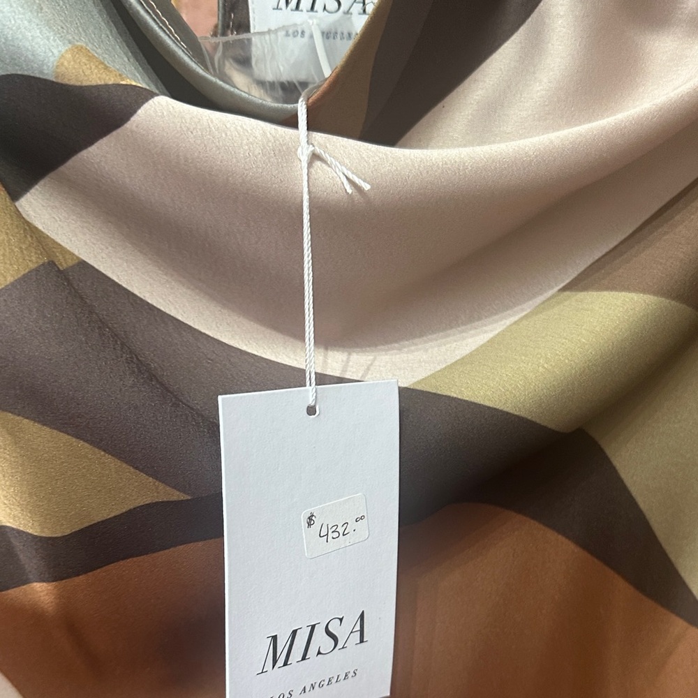 Misa Los Angeles Multicolor Abstract Silk Mini Dress in Neutral Palette